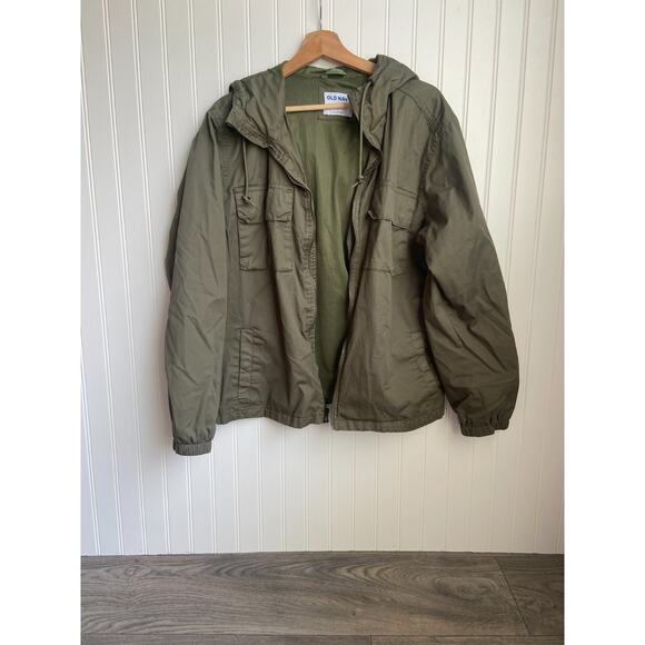 Old Navy Jacket Men's Medium Army Green Utliity Coat Zip Up Hooded - Picture 2 of 6